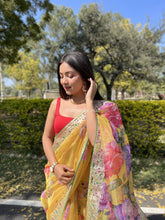 Heavy Lace Work Canary Yellow Organza Special Saree
